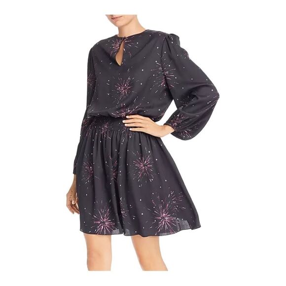 Joie Ramla Long Sleeve Firework Metallic Keyhole Smocked Waist Dress - Picture 1 of 12